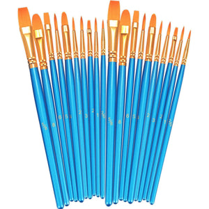 BOSOBO Paint Brushes Set, 2 Pack 20 Pcs Round-Pointed Tip Nylon Hair Artist Acrylic Paint Brushes for Acrylic Painting Oil Watercolor, Face Nail Art, Canvas, Miniature Detailing & Rock Painting, Blue