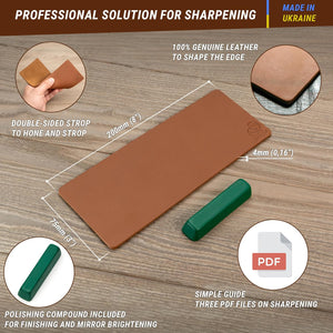 BeaverCraft Stropping Leather Strop for Knife Sharpening Strop LS2P1 - Knife Stropping Kit 3 x 8 IN - Knives Sharpener with Honing Strop Polishing Compound Set - Double Sided
