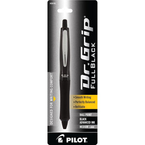 PILOT Dr. Grip FullBlack Refillable & Retractable Ballpoint Pen, Medium Point, Black Ink, Single Pen (36193)- Ideal for School, Journaling & Office Writing