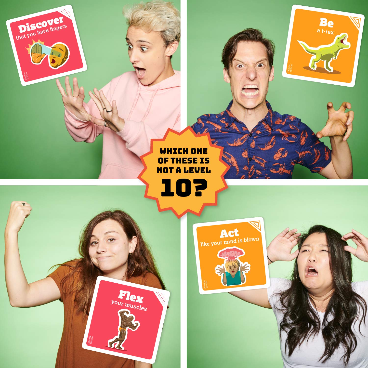 Buy now Exploding Kittens On a Scale of One to T-Rex 2-8 Players - Ages 7+ - 15 Minutes to Play - Charades Style Acting Card Game - Party Game, Family Game Night, Kid and Adult Card Game at indiglob india