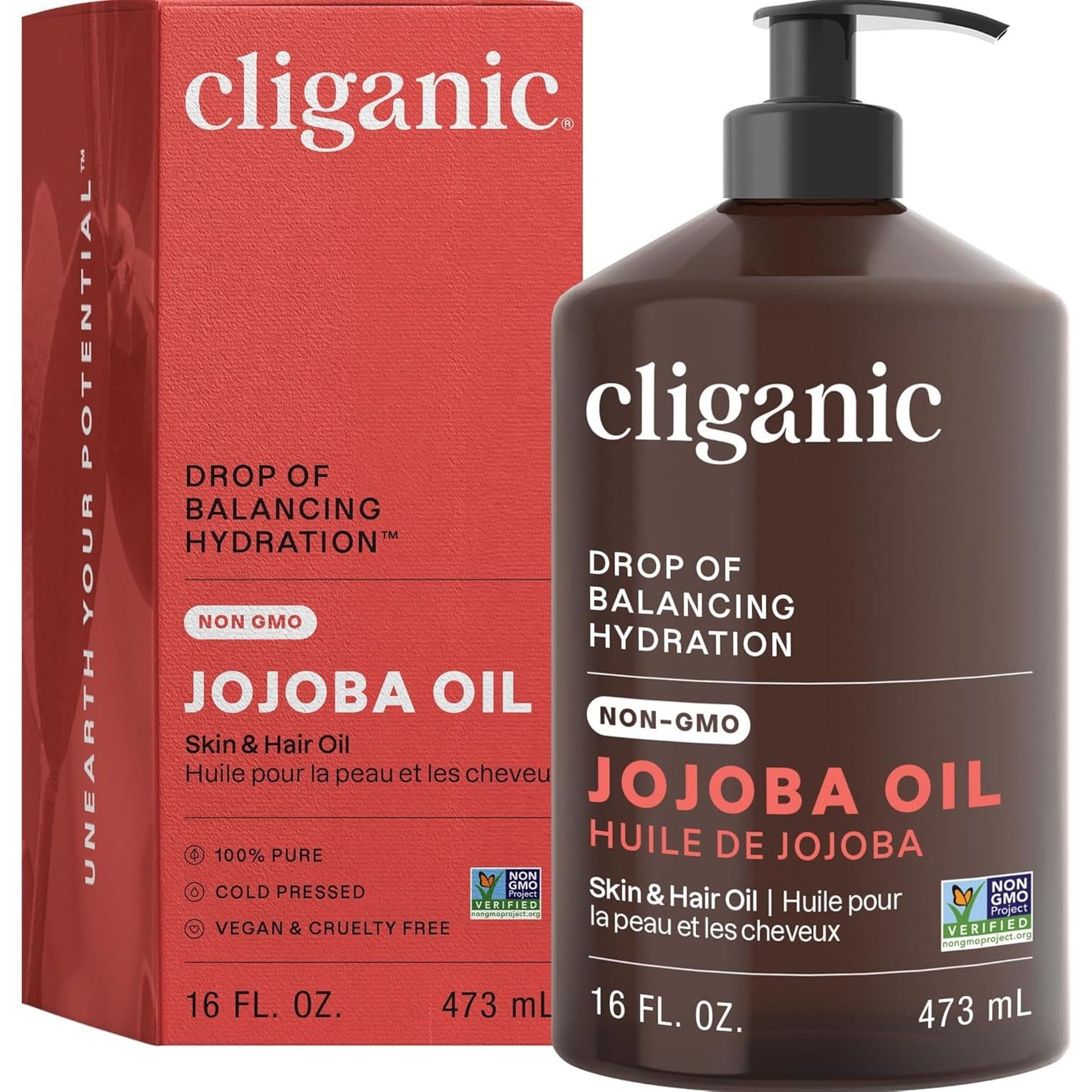 Cliganic Jojoba Oil Non-GMO, Bulk 16oz | 100% Pure for Skin, Hair & Face, Cold Pressed Natural Hexane Free - Hair Relaxer
