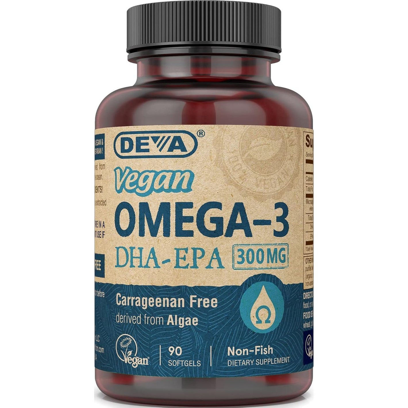 DEVA Vegan Omega-3 DHA EPA Supplement Once-Per-Day Softgel 300 MG - Carrageenan Gelatin & Gluten Free - Non-Fish Algae Oil Fatty Acids - 90 Softgels