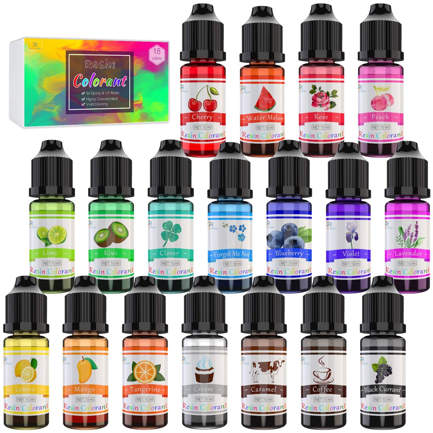 Buy now Epoxy Resin Pigment - 18 Color Liquid UV Resin Dye for Coloring, DIY Art Jewelry Making - Concentrated Colorant for Paint, Crafts - 0.35 oz/10ml Each at indiglob india