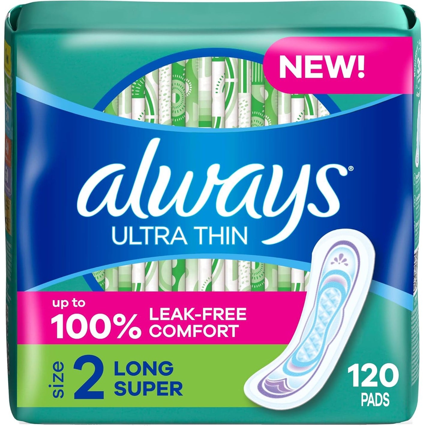 Always Ultra Thin Feminine Pads without Wings for Women, Size 2, Long Super Absorbency, Unscented, 40 Count x 3 Pack (120 Count total) (Packaging May Vary)