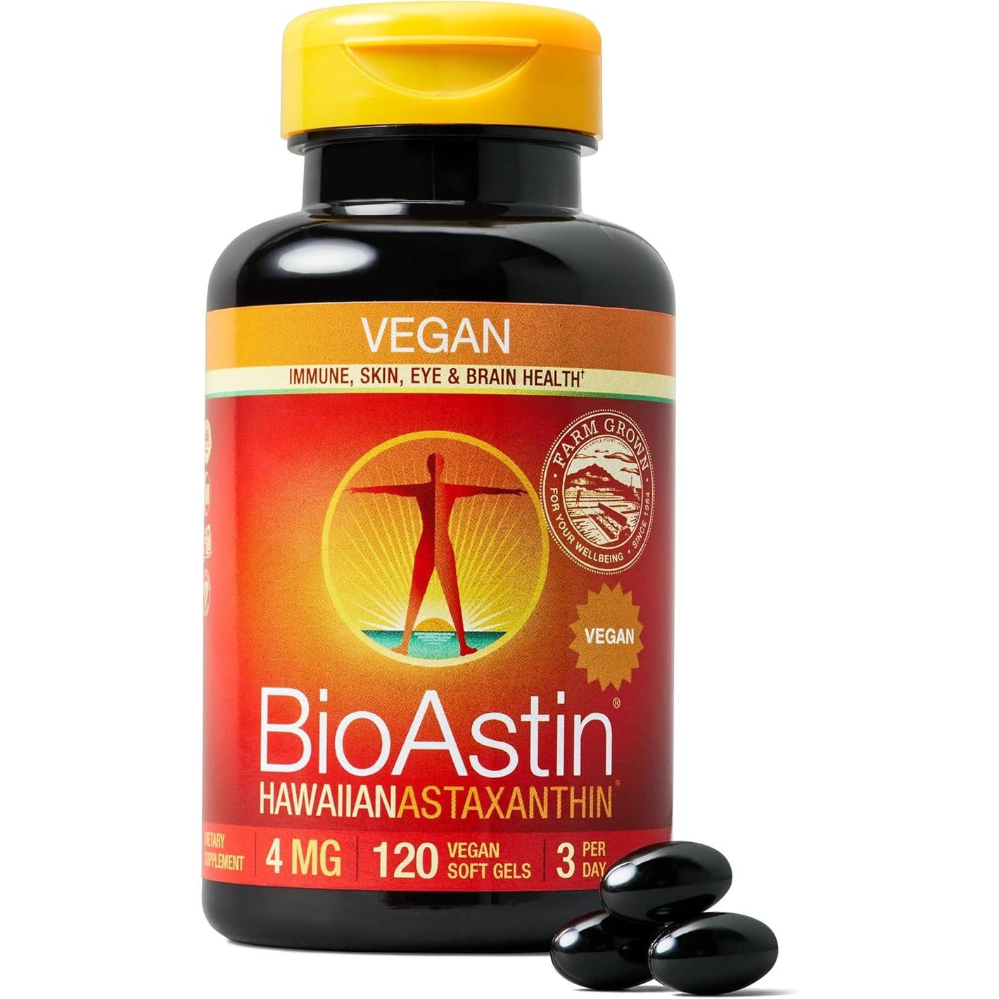 Nutrex Hawaii Vegan BioAstin Hawaiian Astaxanthin - 4mg, 120 Softgels - Farm-Direct Premium Antioxidant Supplement to Support Eye, Skin, Joint & Immune System Health - Vegan, Non-GMO & Gluten-Free