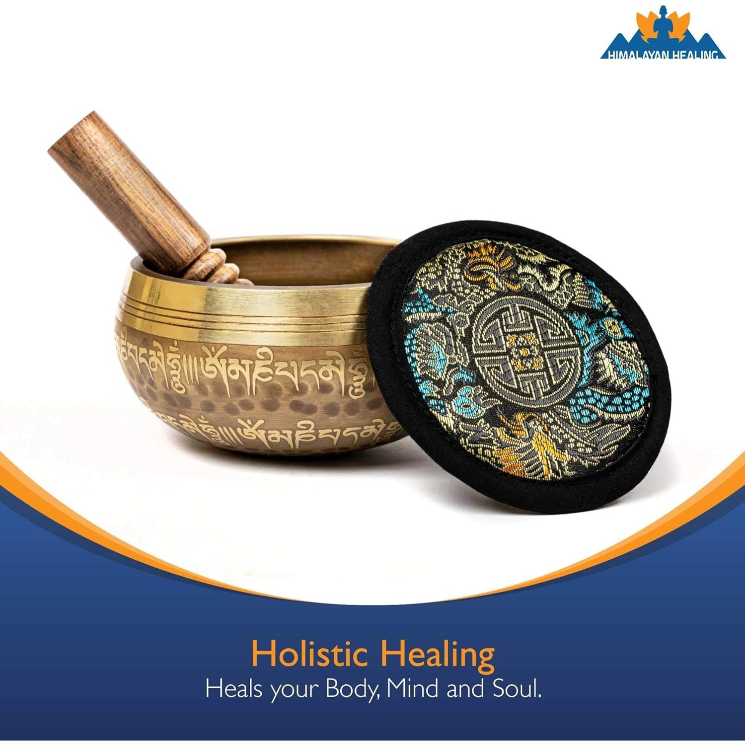 Buy now Tibetan Singing Bowl Set 4.2 inch with Holy Buddhist Mantra and Sacred Third Eye Symbol from Nepal~ Antique design suitable for Yoga, Meditation, Sound Healing & Chakra Balancing~ (4.2 Third EYE) at indiglob india