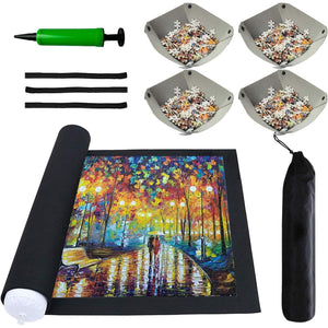 Puzzle Mat Roll Up - Saver Storage 2000 1500 1000 500 300 Pieces Puzzles, Replace Puzzle Glue Board Table, Puzzle Frame Felt Large Mat with 4 Sorting Trays Organizer Puzzles for Adults Kids 2