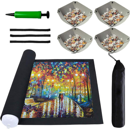 Puzzle Mat Roll Up - Saver Storage 2000 1500 1000 500 300 Pieces Puzzles, Replace Puzzle Glue Board Table, Puzzle Frame Felt Large Mat with 4 Sorting Trays Organizer Puzzles for Adults Kids 2