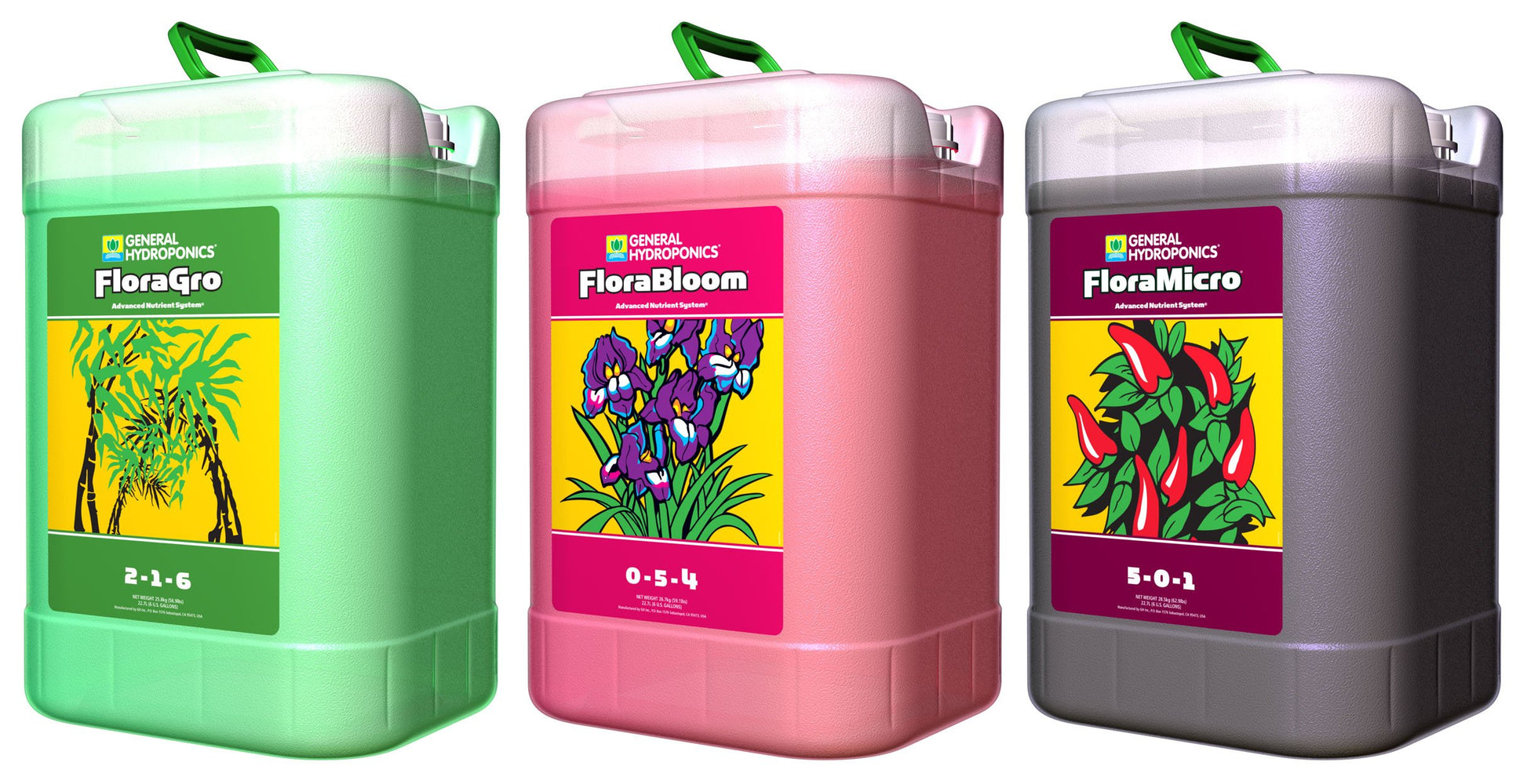 Buy now General Hydroponics FloraSeries Advanced Nutrient Fertilizer System, 3-Part Bundle with FloraMicro, FloraBloom and FloraGro, 16 oz. 6 gal Flora Series Bundle at indiglob india