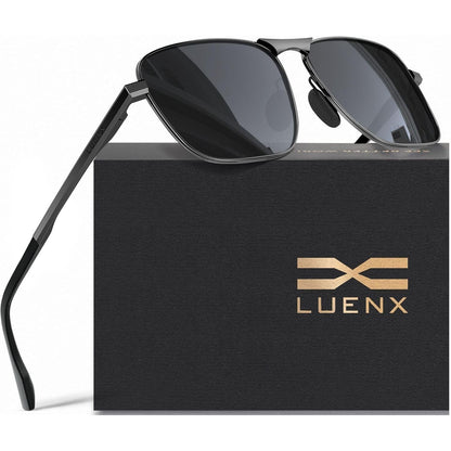 LUENX Rectangular Polarized Aviator Sunglasses for Men Retro Pilot Shades Driving UV400 Protection