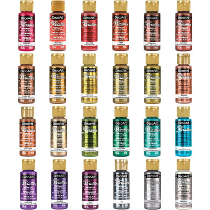 DecoArt Americana Acrylics Paint DAZZLING METALLICS, Set of 18 Popular Colors, 2 fl oz Bottle (Pack of 18)