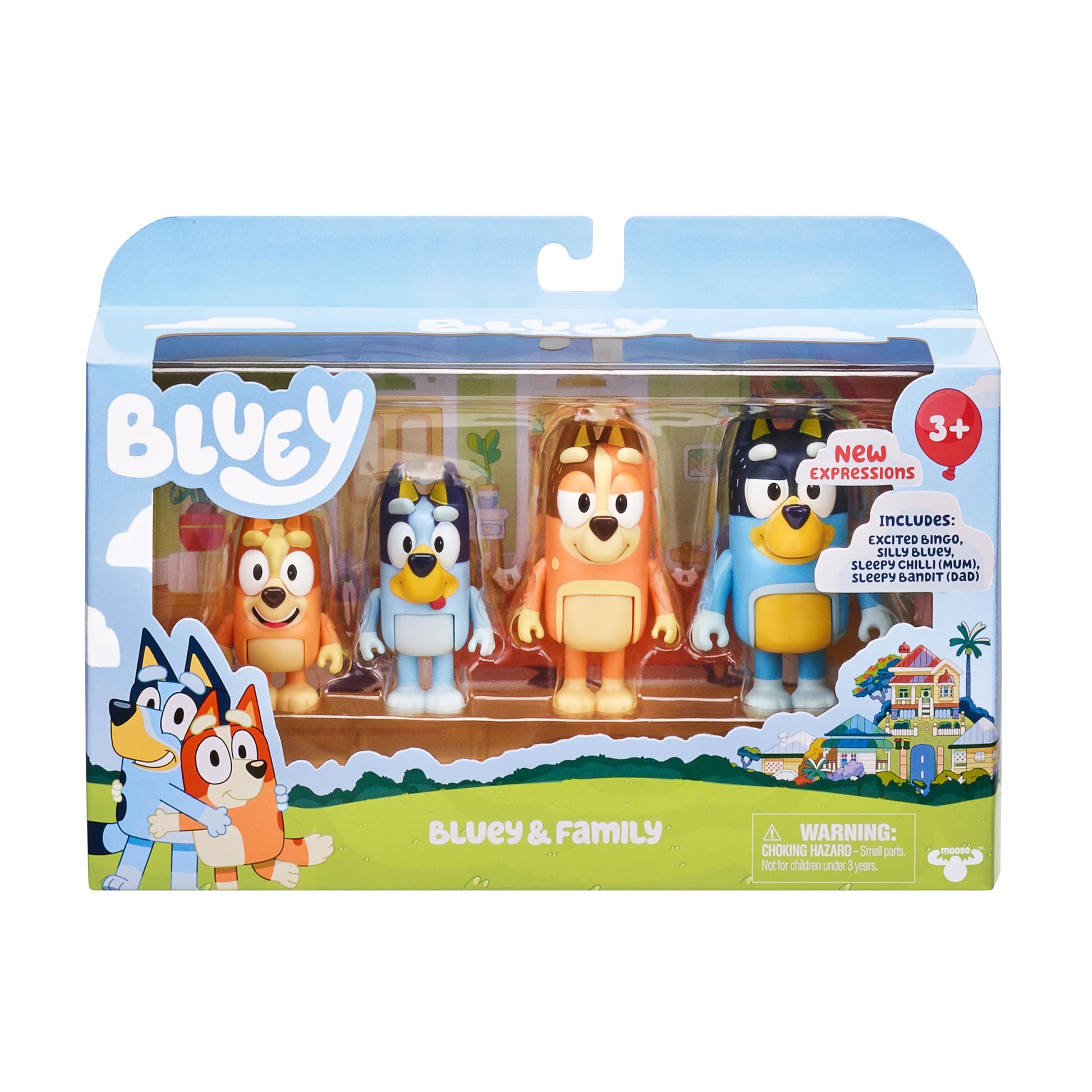 Buy now Bluey Pass The Parcel Figurine Toys Pack of 4, Character Toys with Bingo, Lucky’s Dad, and Lila Figures, Small Action Figures for Kids Ages 3+ Bluey & Family - New Expressions at indiglob india