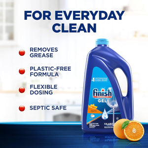 Finish Gel Liquid Dishwasher Detergent, Advanced Deep Cleaning Power Dish Soap, Fights Tough Stains, Dishwasher Soap, Septic Safe & Plastic-Free Dish Detergent, Orange Scent, 75oz