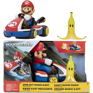 Super Mario Spin Out Mariokart Mario Racer Vehicle with 360 Spins, Wind Up and Go! Includes One 2.5” Mario Action Figure