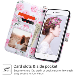 ULAK Compatible with iPhone 8 Plus/7 Plus Wallet Case for Women Girls, Premium PU Leather Flip Cover with Card Holders, Kickstand Feature Protective Purse Case 5.5 Inch,Floral