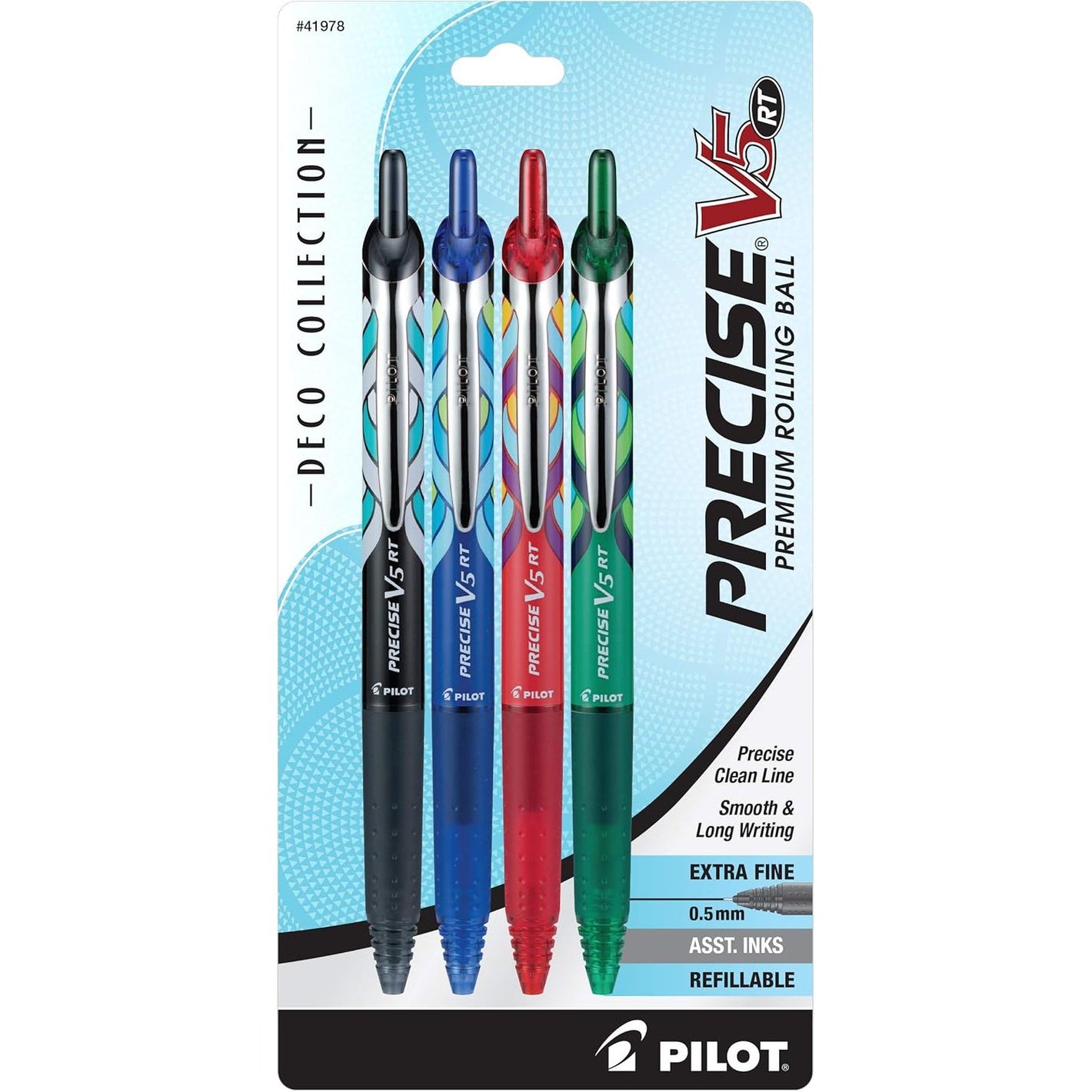 PILOT Precise V5 RT Refillable & Retractable Rolling Ball Pens, Extra Fine Point Pens, 0.5 mm, Assorted, Pack of 4 - Ideal for School, Journaling & Office Writing