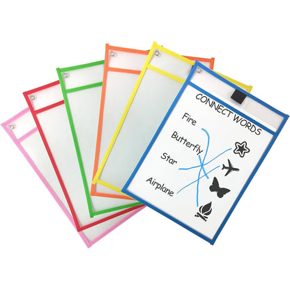 Clipco Dry Erase Pocket Sleeves Assorted Colors (6-Pack)
