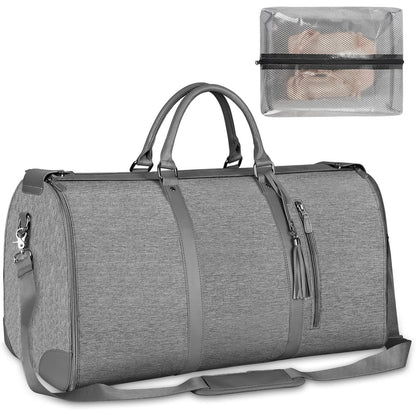 Ytonet Garment Duffle Bags for Travel, Convertible Carry On Garment Bag for Women, Large PU Leather Foldable Travel Bag with Shoe Pouch, 2 in 1 Hanging Suitcase Dress Suit Travel Bags, Pink