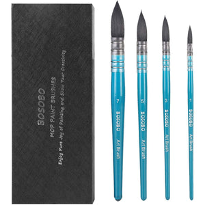 BOSOBO Paint Brushes Set, 4 Pcs Professional Mop Paintbrushes Round Artist Brushes for Watercolor Acrylic Oil Gouache Ink Painting, Makeup Face Body Art, Canvas, Model & Crafts, Adults Art Supplies