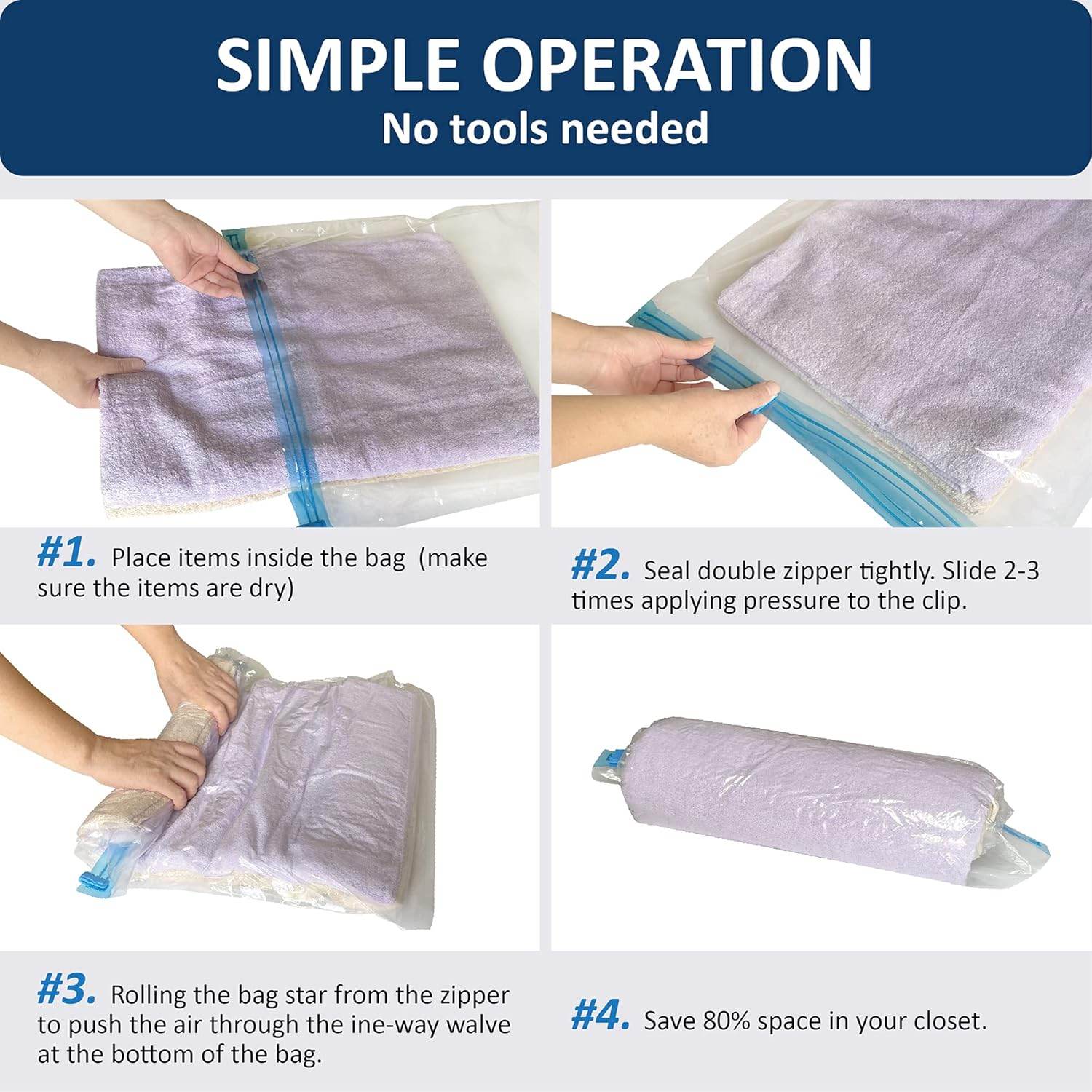 15 Compression Bags for Travel, Roll Up Space Saver Bags for Travel, Saves 80% of Storage Space for Packing & Clothes, No Pump or Vacuum Needed - My Store