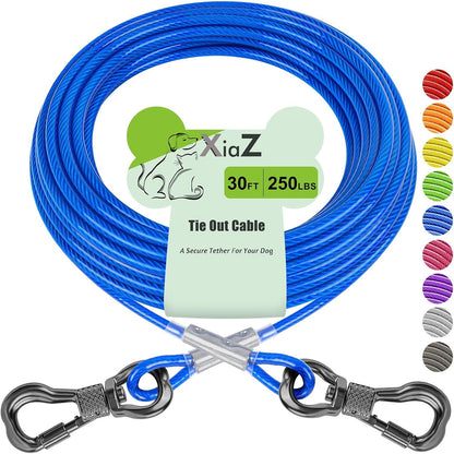 XiaZ 30ft Dog Tie Out Cable, Heavy Duty Dog Chains for Outside with Lockable Hook, Pet Runner Cable Leads for Yard, Dogs Line Tether for Small Medium Large Dogs Up to 250 LBS