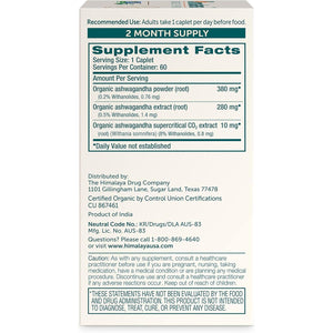 Himalaya Organic Ashwagandha, 60 Day Supply, Herbal Supplement for Stress Relief, Energy Support, Occasional Sleeplessness, Organic, Non-GMO, Vegan, Gluten Free, 670 mg, 60 Caplets