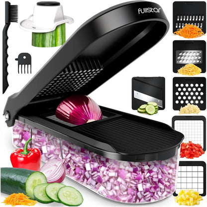 Fullstar Mandoline Slicer for Kitchen - Vegetable Chopper, Onion Potato Food Veggie Fruit Slicer and Cutter with Container, Kitchen Gadgets & Accessories, Home Essentials (All-in-1, White/Black)