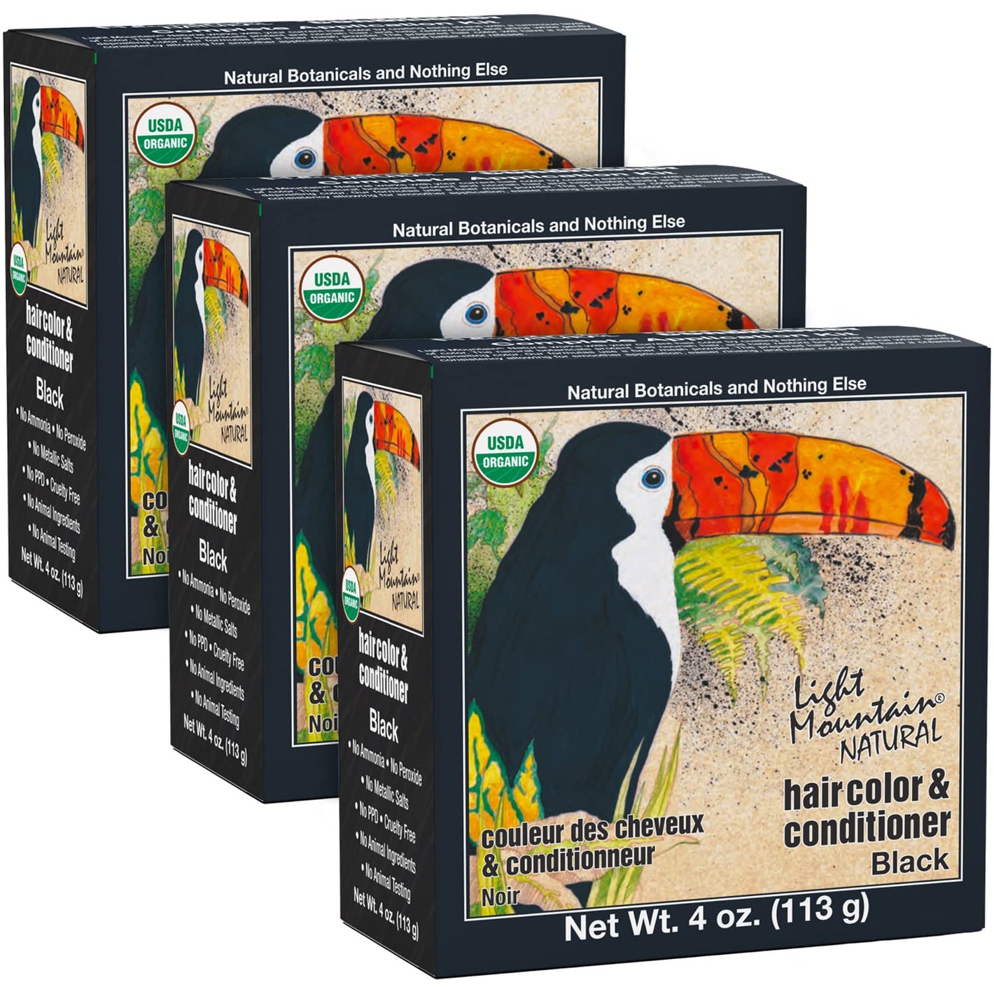 Light Mountain Henna Hair Color & Conditioner - Black Hair Dye for Men/Women, Organic Henna Leaf Powder and Botanicals, Chemical-Free, Semi-Permanent Hair Color, 4 Oz (Pack of 3)