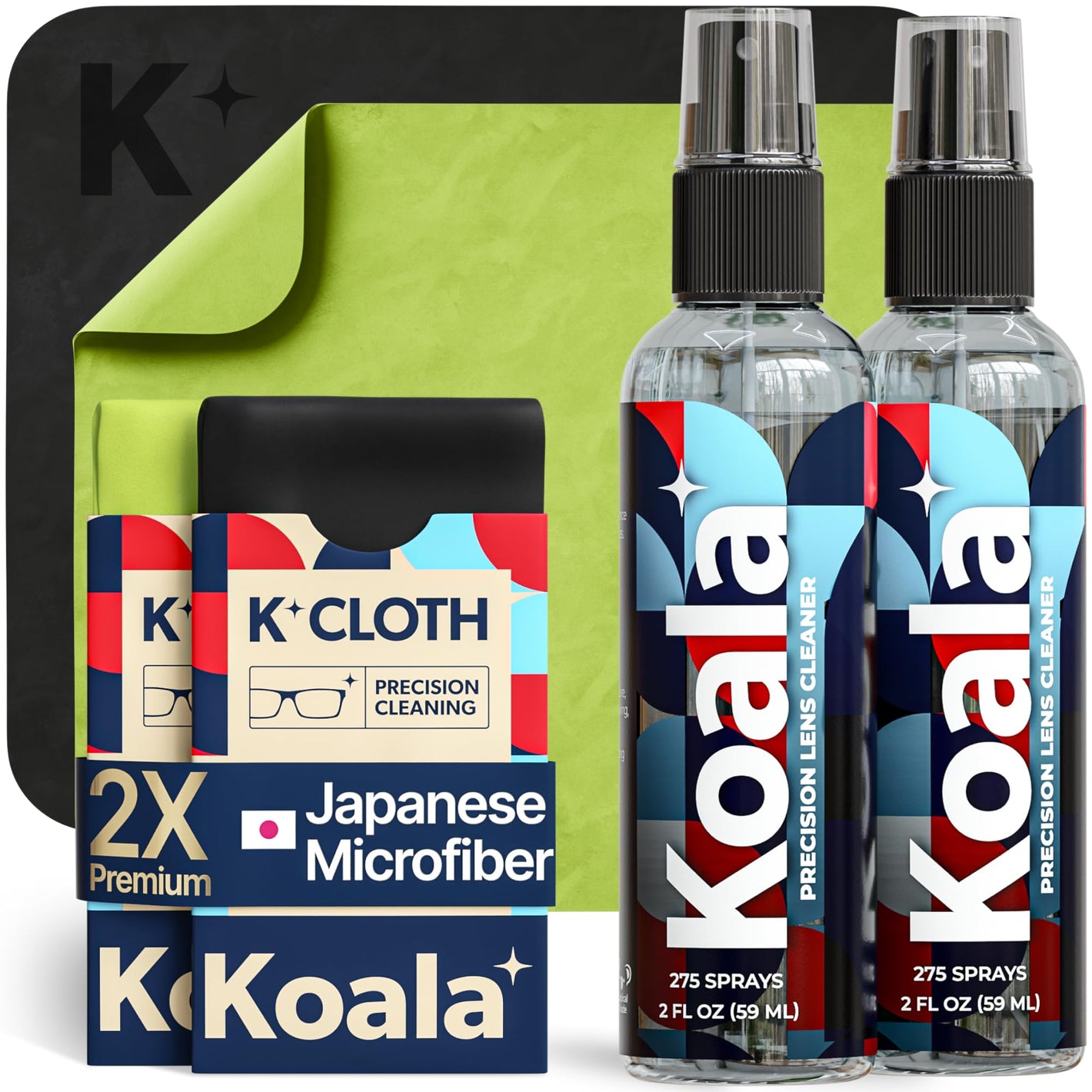 Buy now Koala Eyeglass Lens Cleaner Spray Kit | (2x) Glasses Cleaner Bottle + (2x) Microfiber Cloth | Alcohol Free Eyeglasses, Screen, and Camera Cleaning Kit | Made in USA (4 Piece Set) at indiglob india