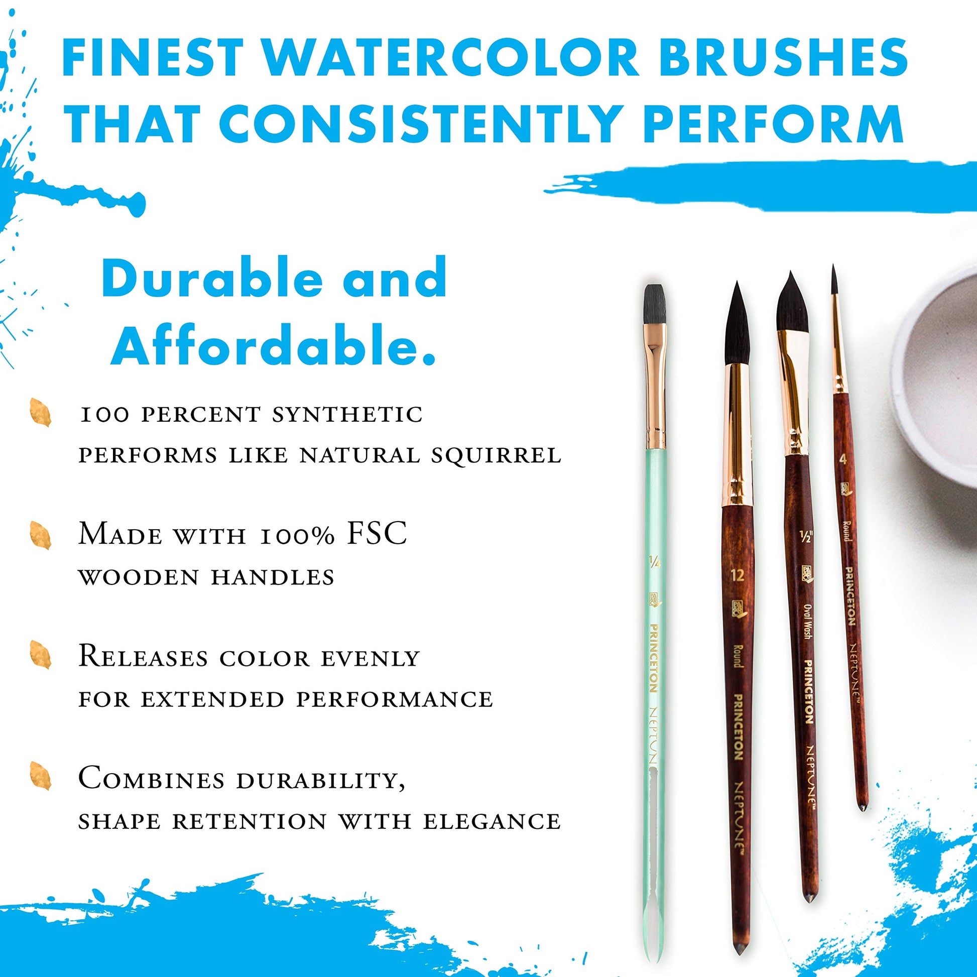 Buy now Princeton Artist Brush Neptune Series 4750 - 4-Piece Synthetic Squirrel Watercolor Paint Brush Set- Includes Aquarelle ??ƒ?� Oval Wash ?« & 2 Round Brushes Sizes 4 & 12 at indiglob india