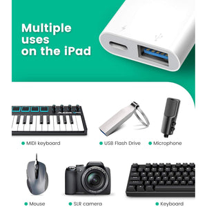 USB Adapter for iPhone/iPad, LᎥghtnᎥng to USB Female OTG Adpater,USB3 to iPad Adapter with Charging Port,Supports FlashDrives,MIDI,SD Card Reader and Mouse,Plug&Play