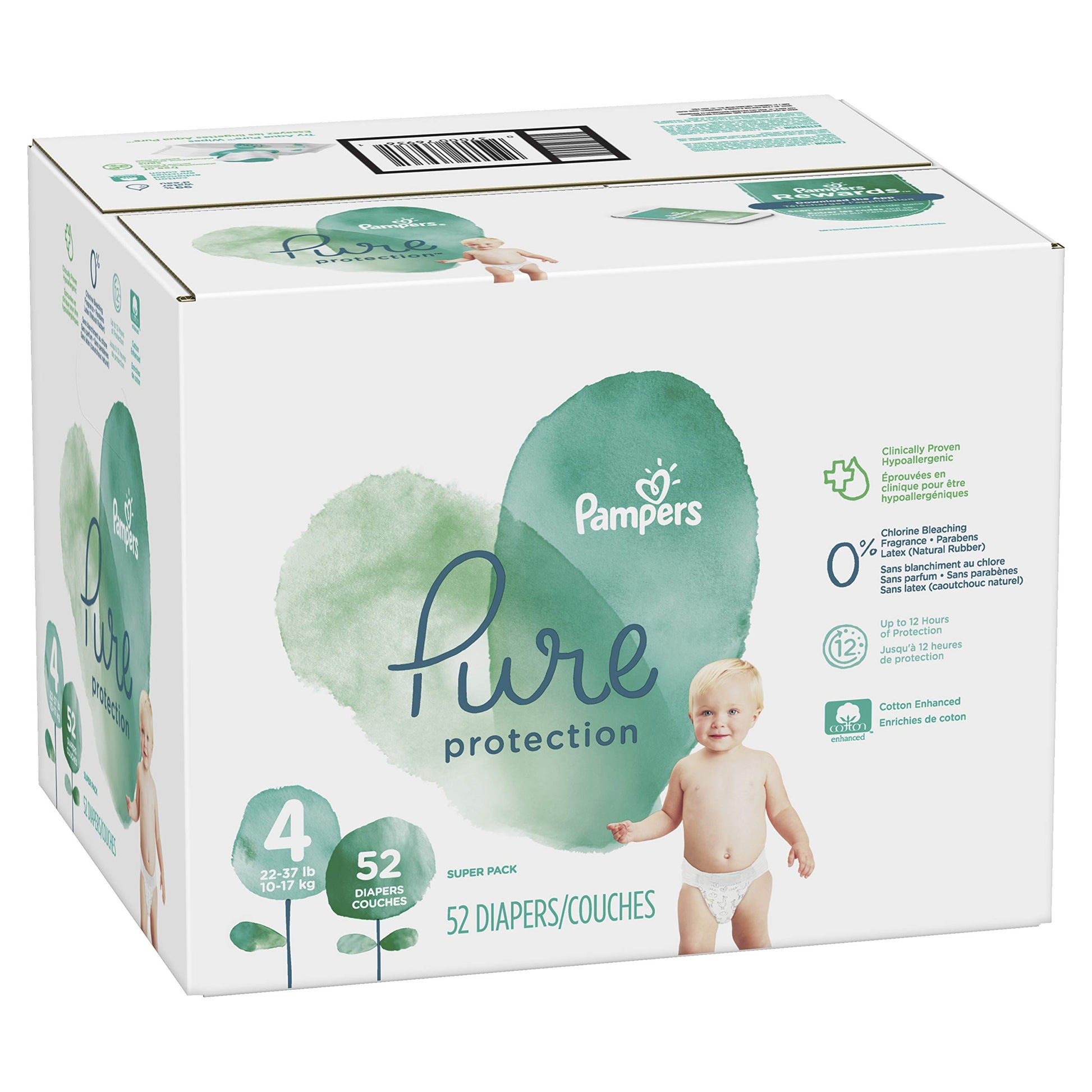 Buy now Diapers Size 4, 52 Count - Pampers Pure Protection Disposable Baby Diapers, Hypoallergenic and Unscented Protection, Super Pack (Old Version) at indiglob india