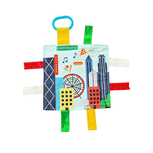 Baby Jack & Co 8x8” Learning Lovey Chicago Illinois Tag Toys for Babies - Baby Crinkle Toys - Soft & Safe - Learn USA Cities and Shapes - Ideal Baby Toy & Gift BPA Free w/Stroller Clip