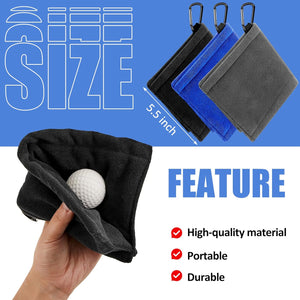 Flutesan 3 Pieces Golf Ball Towel 5.5 x 5.5 Inch, Wet and Dry Small Pocket Towel with D Clip Portable Golf Ball Cleaner Accessories for Men Women Course Exercise