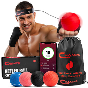 Buy now Champs MMA Boxing Reflex Ball Set with Punch Counter App | 4 Balls with Varying Weights, Headband & 4 Spare Strings to Improve Speed, Hand Eye Coordination Training | Boxing Equipment, MMA Gear Gift at indiglob india