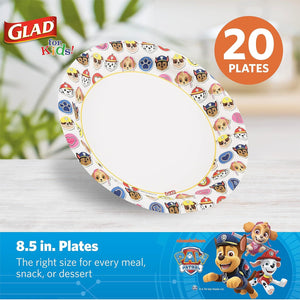 Glad for Kids Paw Patrol Emoji Paper Plates, 20 Count, 8.5 Inches | Paw Patrol Plates for Kids | Heavy Duty Disposable Soak Proof Microwavable Paper Plates for All Occasions