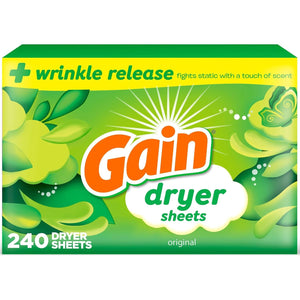 Gain Dryer Sheets Plus Wrinkle Release, Original Scent, 240 Count, Fights Static With a Touch of Scent, Laundry Sheets