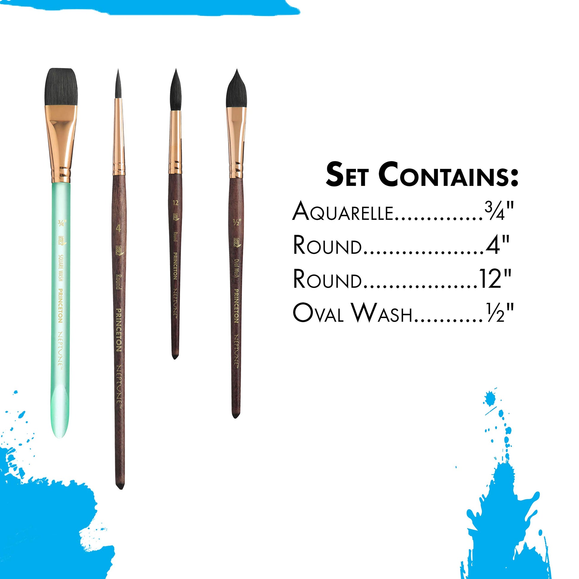 Buy now Princeton Artist Brush Neptune Series 4750 - 4-Piece Synthetic Squirrel Watercolor Paint Brush Set- Includes Aquarelle ??ƒ?� Oval Wash ?« & 2 Round Brushes Sizes 4 & 12 at indiglob india