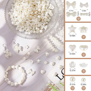 Juexica 500 Pcs ABS Imitation Pearl Beads Star Heart Bowknot Circle Flower White Aesthetic Beads for Jewelry Making Bracelets Necklaces Earrings Key Chains Accessories DIY Crafts(Classic Style)