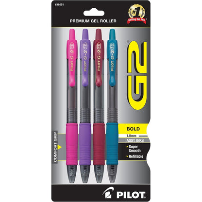 Pilot, G2 Premium Gel Roller Pens, Bold Point 1 mm, Pack of 4, Blue