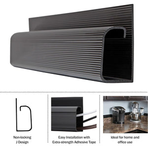 Cable Management Kit - 5-Pack 16-Inch J Channel Wire Organizers for Cords - Easy to Install Cord Hider Kit for Desk, Office, and Kitchen Use - Cable Management Under Desk by Simple Cord (Black)