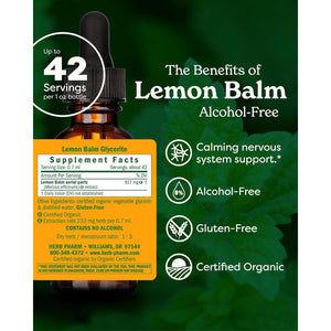 Herb Pharm Certified Organic Lemon Balm Liquid Extract for Calming Nervous System Support, Alcohol-Free Glycerite, 1 Oz