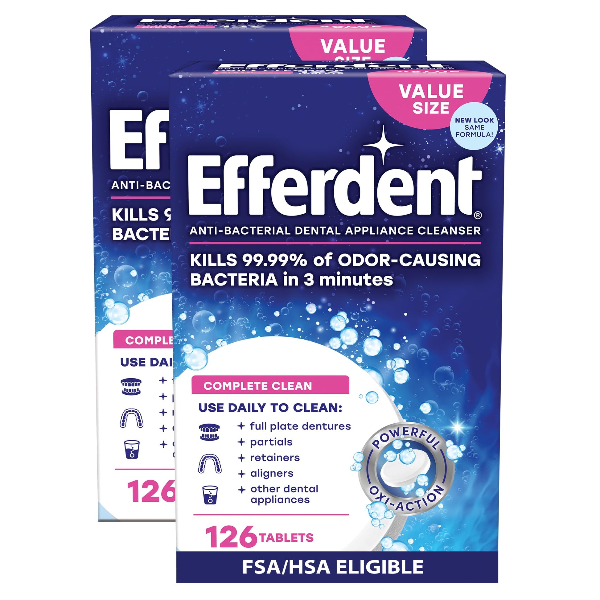 Buy now Efferdent Denture Cleaner Tablets – Dental Appliances, Aligners, Mouth Guard, and Retainer Cleaner Tablets, Complete Clean, 126 Count at indiglob india