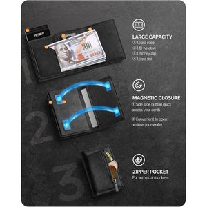 YESIIW Airtag Wallet, RFID Wallet for Men, Smart Apple Wallet with Airtag Holder ID Window Cash Slot Magnetic Closure Leather Trifold Pop up Card Wallet Holder(Black 8 Cards