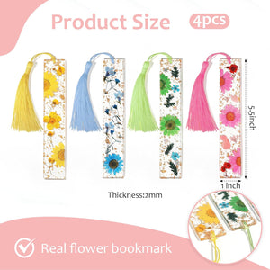 4pcs Pressed Flower Bookmark Pretty Floral Bookmark Durable Handmade Dried Flower Bookmarks for Women Reading Gift(Style C)