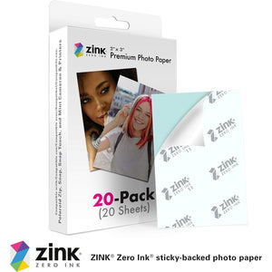 Zink 2"x3" Premium Instant Photo Paper (20 Pack) Compatible with Polaroid Snap, Snap Touch, Zip and Mint Cameras and Printers