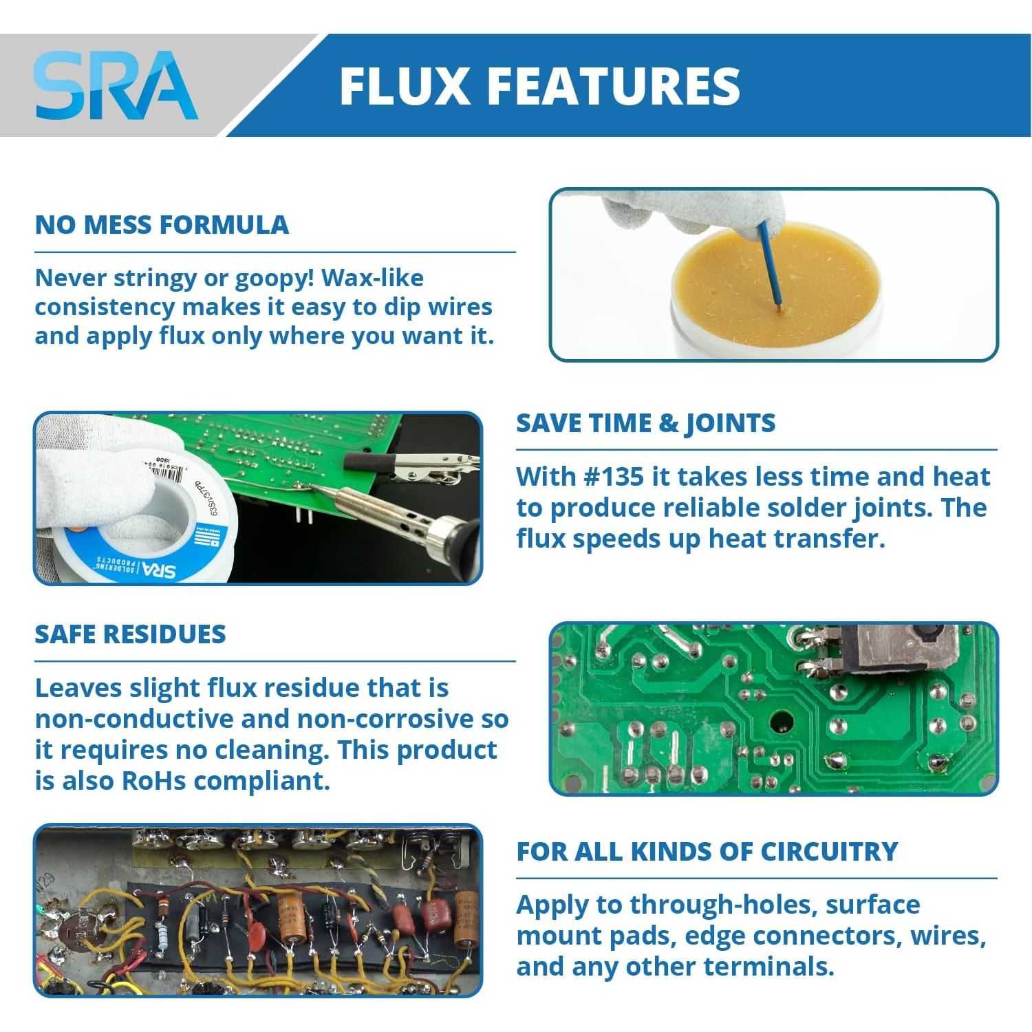 Buy now SRA Solder 135 Rosin Paste Soldering Flux For Electronics, No Clean Flux Made for Lead and Lead-Free Solder Circuit Boards and Copper Electrical Wire - Safe Clean Residues with No Goopy Mess (2oz Jar) at indiglob india