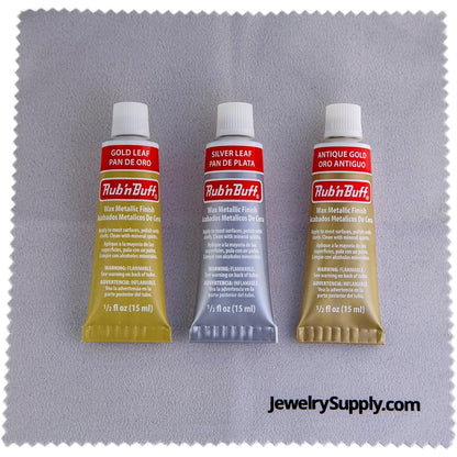 Rub-N-Buff 3 Color Assortment with Premium Buffing Cloth (Silver Leaf, Antique Gold, Gold Leaf)