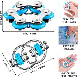 Bike Chain Fidget Toys Set - Six Roller & Key Flippy Chain for ADHD, ADD, Autism, Anxiety Relief for Adults and Teens