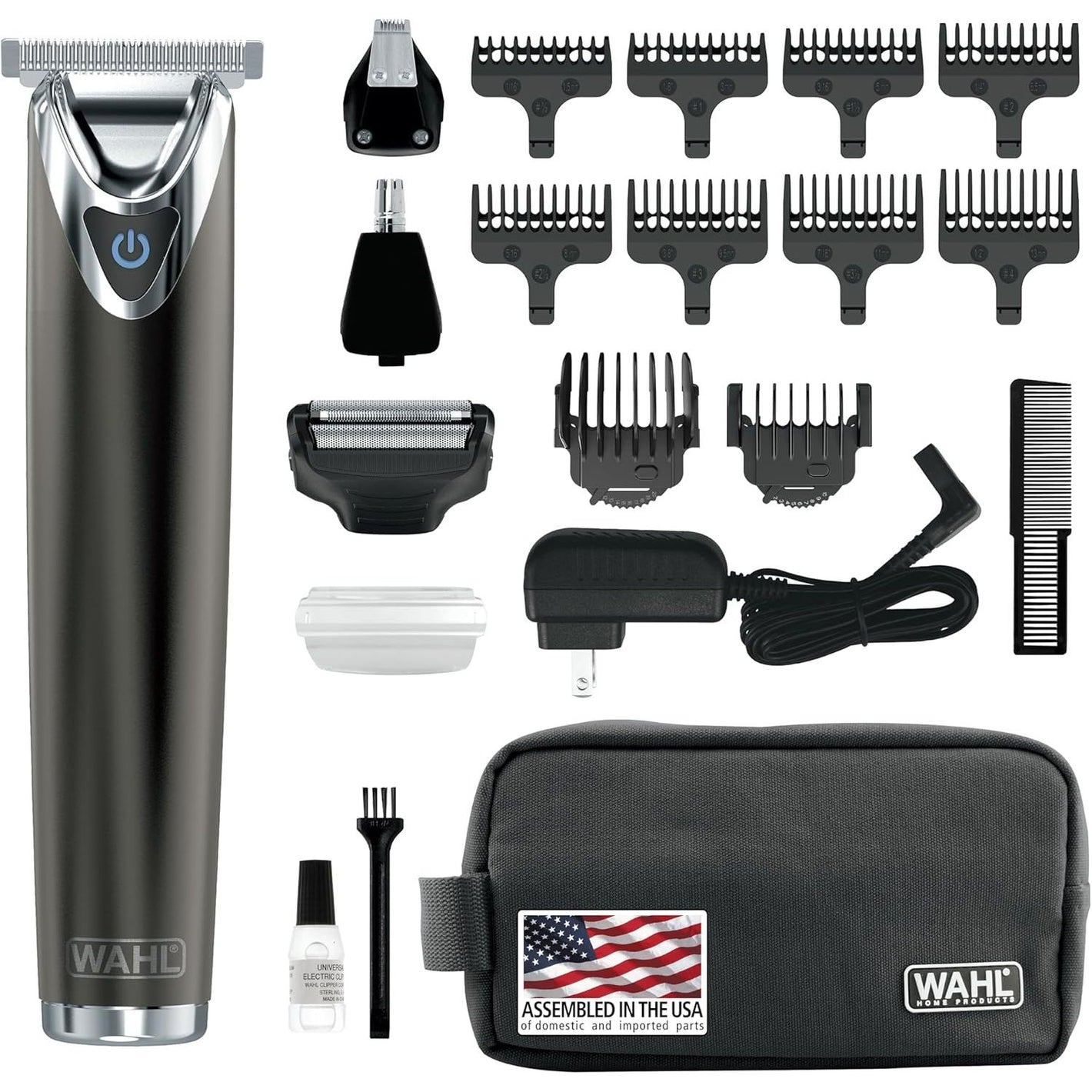WAHL USA Stainless Steel Lithium Ion 2.0+ Slate Beard Trimmer for Men - Electric Shaver, Nose Ear Trimmer, Rechargeable All in One Men's Grooming Kit - Model 9864